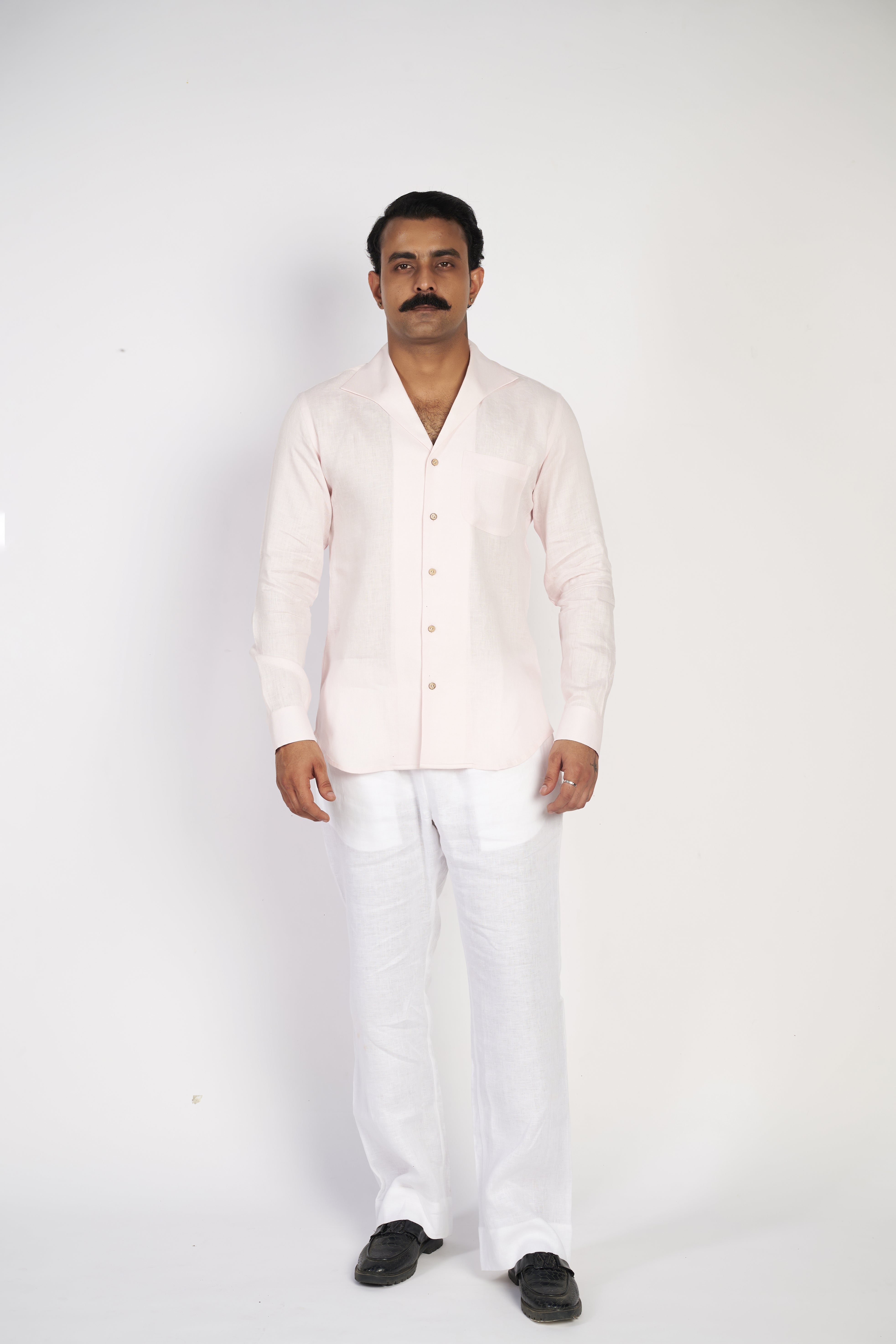 Pink Cuban Collar Linen Shirt